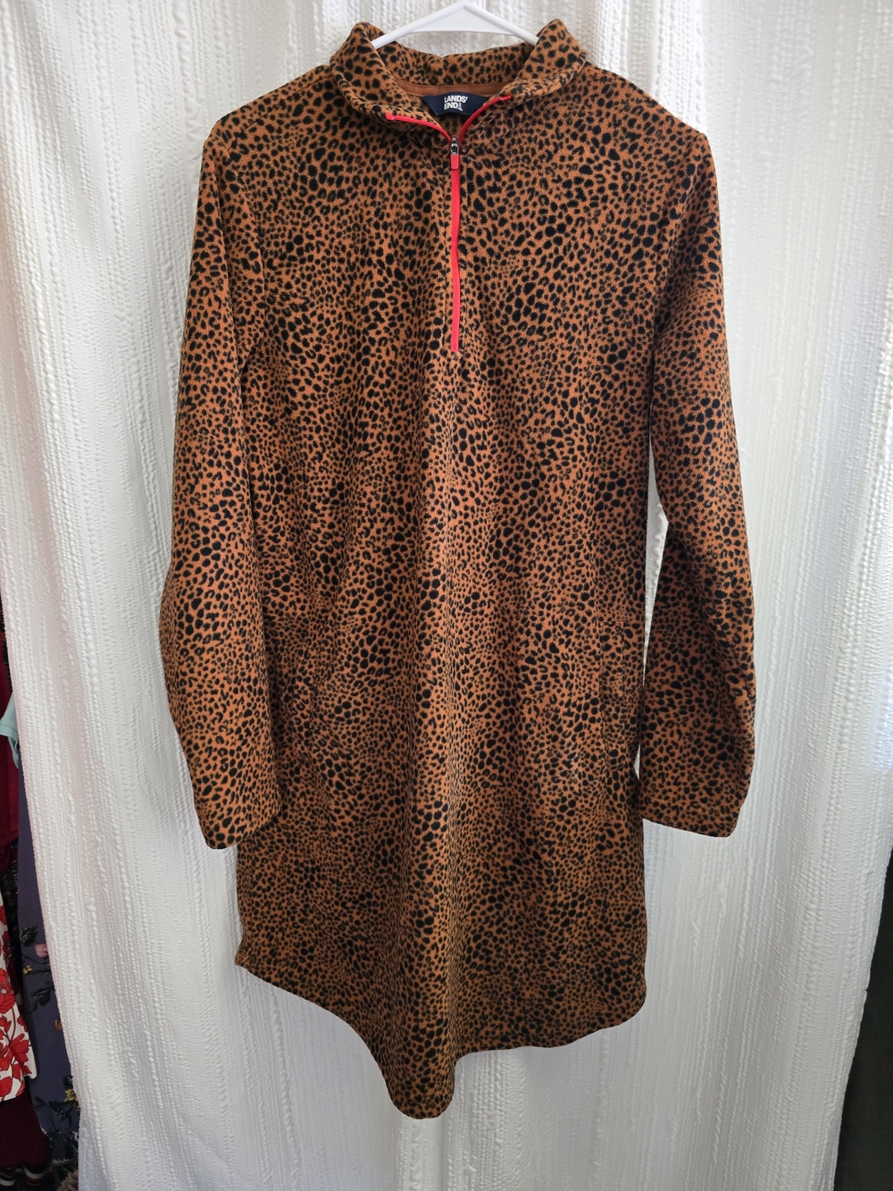 Womens M Lands' End Leopard Print Half-Zip Jacket - Brown/Black